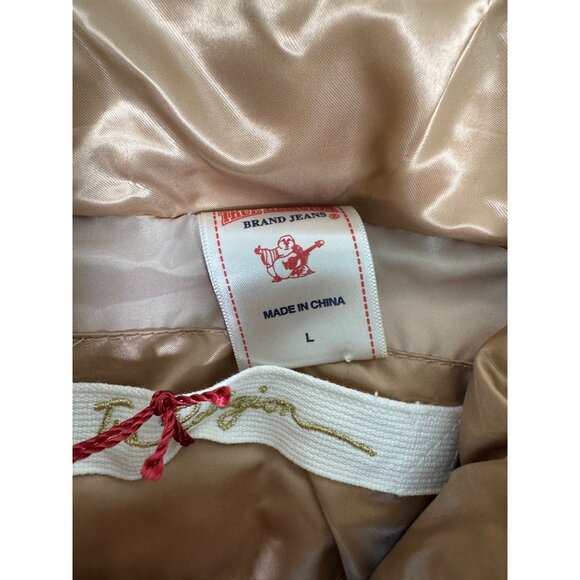 Quilted Gold Puff Jacket W/Hood Womens L True Religion Down & Feather Fill - Picture 4 of 16